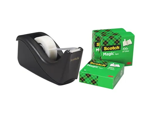 Plakbandhouder Scotch C60 zwart + 4 rollen Magic tape 19mmx33m 5 stuks