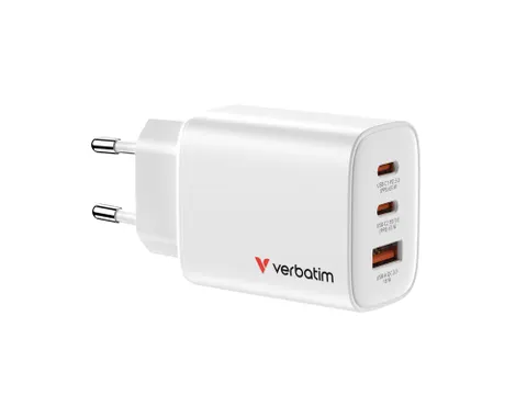 VERBATIM Essentials USB Oplader 65W snellader GaN USB-C 3-port wit EU