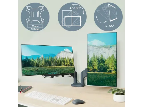 Monitorarm Leitz Ergo ruimtebesparend dubbel donkergrijs