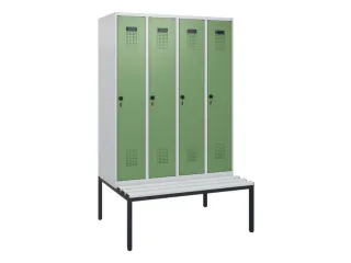 locker met bank,HxBxD 1950x1200x815mm,4vak,vak B 300mm,draaigrendel - 2