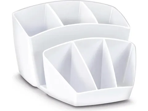 Pot à crayons CEP Classic à 8 compartiments, en plastique blanc