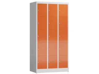 Lockerkast 1800x870x500mm 3x5 vakken cilinderslot, sokkel, RAL3000 - 1