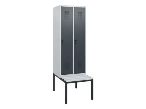 locker met bank,HxBxD 1950x600x815mm,2vak,vak B 300mm,draaigrendel