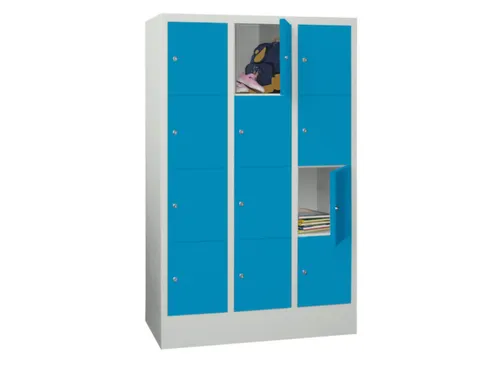 lockerkast,HxBxD 1518x900x500mm,3x4vakken,RAL7035,front RAL5012