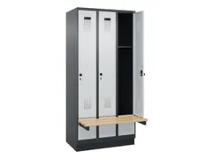 locker met bank,HxBxD 1950x900x815mm,3vak,vak B 300mm,draaigrendel