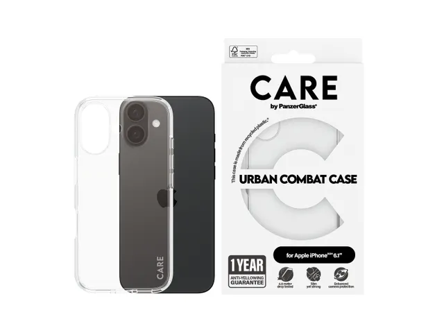 PanzerGlass CARE by Urban Combat Case Transparent iPhone 16, Hoe