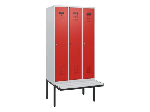 locker met bank,HxBxD 1950x900x815mm,3vak,vak B 300mm,cilinderslot