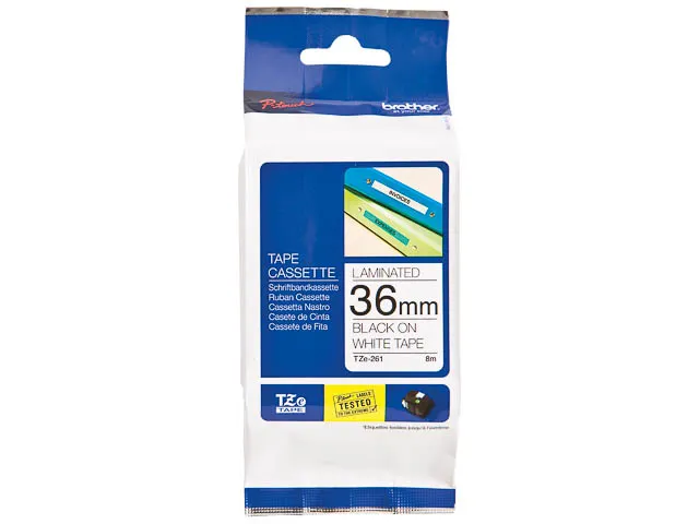 Tze261civ P-touch 36mm Zwart op Wit
