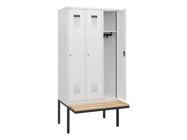 locker met bank,HxBxD 1950x900x815mm,3vak,vak B 300mm,cilinderslot