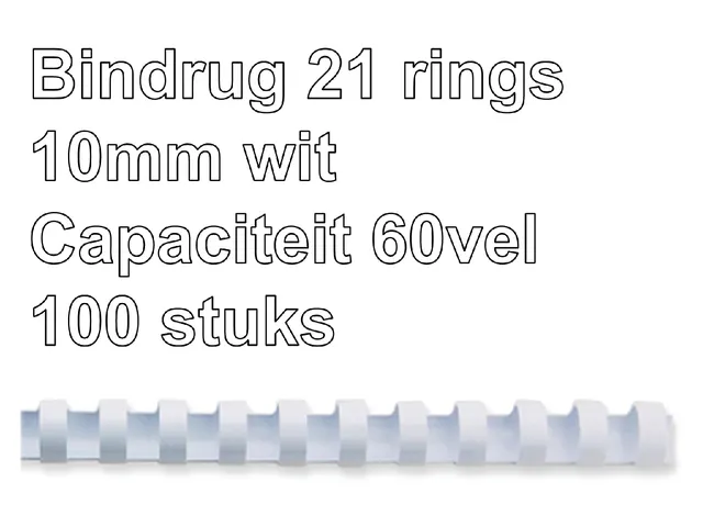 Bindrug GBC 10mm 21-rings A4 wit 100stuks