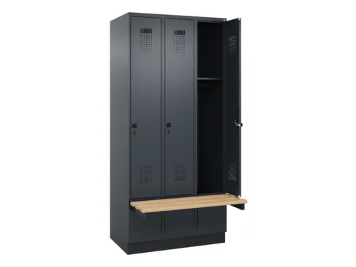 locker met bank,HxBxD 1950x900x815mm,3vak,vak B 300mm,draaigrendel