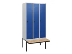 locker met bank,HxBxD 1950x900x815mm,3vak,vak B 300mm,draaigrendel