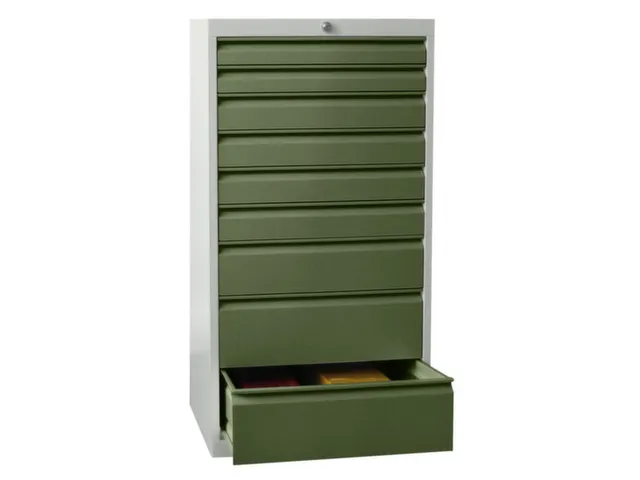 ladekast HxBxD 1200x500x600mm 9laden cilinderslot RAL7035 front RAL601