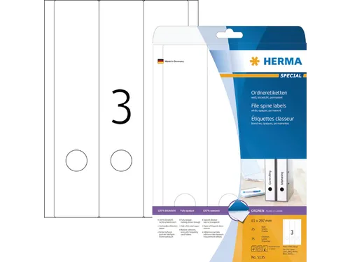 Herma 5135 Rugetiket breed 61x297mm Wit permanent klevend 75 stuks