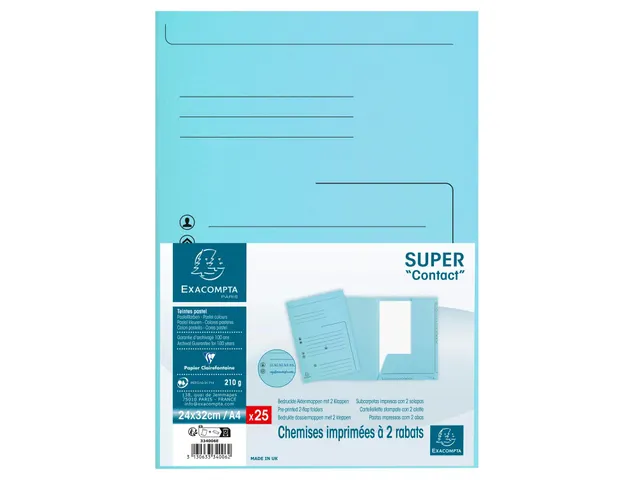 Dossiermap 2 kleppen SUPER 250 Contact 24x32cm Lichtblauw 25 stuks