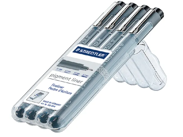 Fineliner Staedtler Pigment 308 Zwart Set 4stuks 0.1-0.7mm