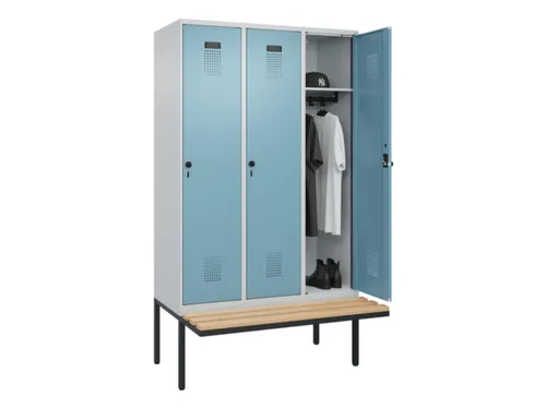locker met bank,HxBxD 2120x1200x815mm,3vak,vak B 400mm,draaigrendel
