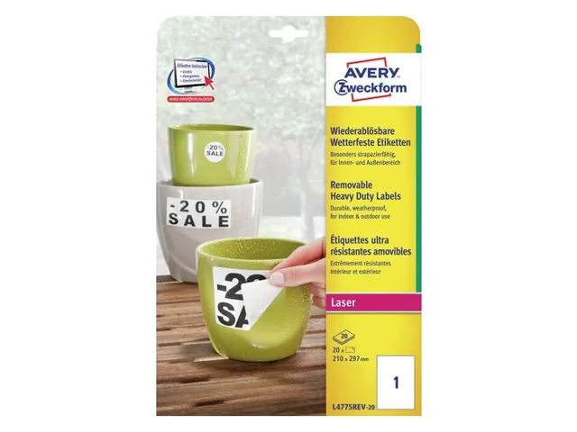 Etiket Avery L4775REV-20 210x297mm wit 20stuks