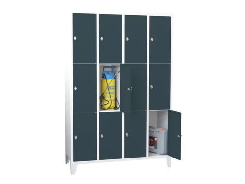 lockerkast,HxBxD 1850x1200x500mm,4x3vakken,RAL7035,front RAL7016