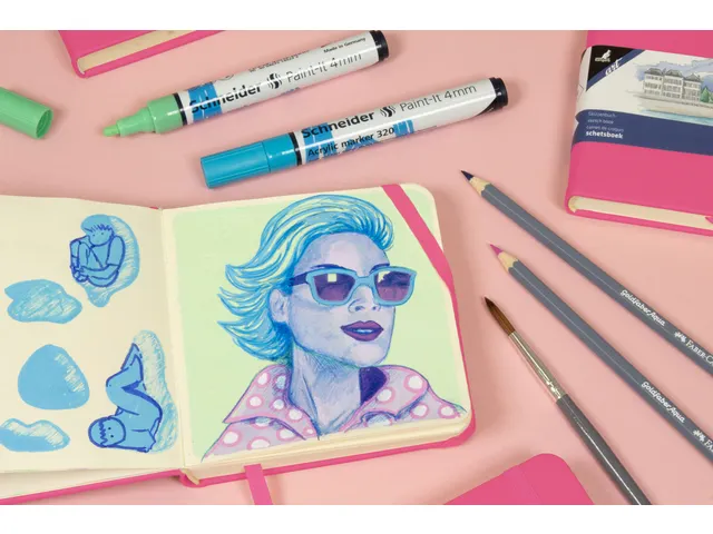 Schetsboek Kangaro A6 hot pink PU HC 80 vel 140gr roomwit met elastiek