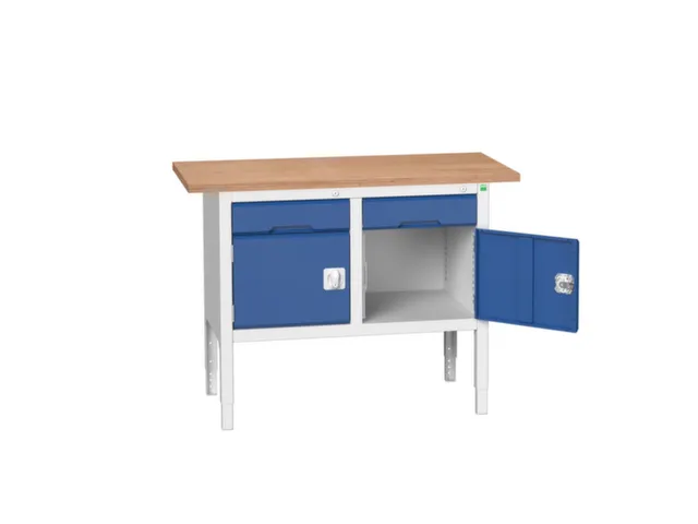 werkbank,HxBxD 830-930x1250x600mm,multiplexblad,uitrusting: 2laden