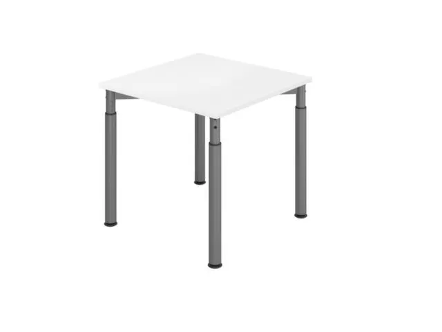 bureau,HxBxD 680-820x800x800mm,blad wit,4voeten grafiet,ronde buis