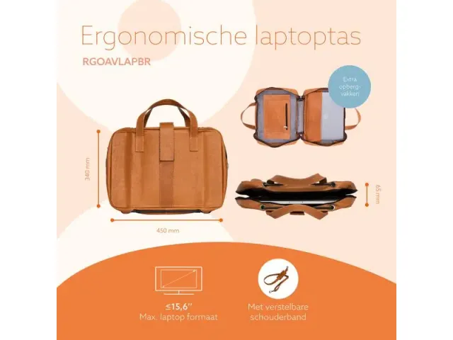 R-Go Viva 15.6 inch Laptoptas Leer Bruin