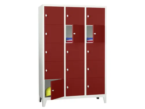 lockerkast,HxBxD 1850x1200x500mm,3x5vakken,RAL7035,front RAL3000