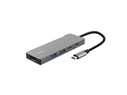 Adapter Trust Dalyx 5-in-1 USB-C-adapter met meerdere poorten grijs
