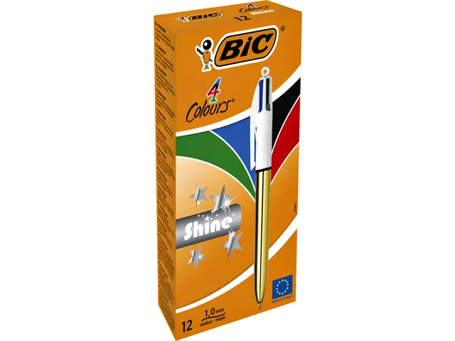 Balpen Bic Goud 4kleuren inkt