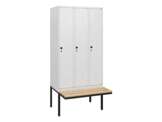 locker met bank,HxBxD 1950x900x815mm,3vak,vak B 300mm,draaigrendel