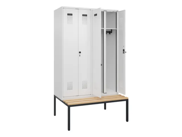 locker met bank,voor scheiding van kleding,HxBxD 2120x1200x815mm,4vak