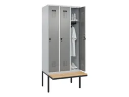 locker met bank,HxBxD 2120x900x815mm,3vak,vak B 300mm,draaigrendel