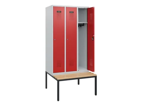 locker met bank,HxBxD 1950x900x815mm,3vak,vak B 300mm,cilinderslot