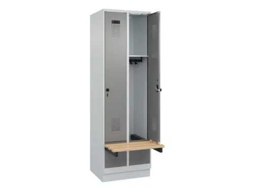locker met bank,HxBxD 1950x600x815mm,2vak,vak B 300mm,draaigrendel