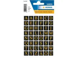 Etiket Herma 4130 13x13mm Letters A-Z Goud op Zwart