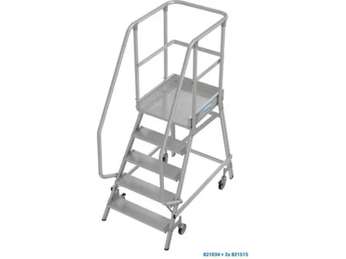 bordestrap,verrijdbaar,bordes H 1,2m,5treden,aluminium,4zwenkwielen