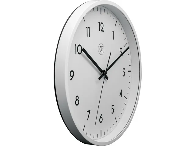 wandklok NXT 30cm kunststof wit, witte wijzerplaat cijferaanduiding