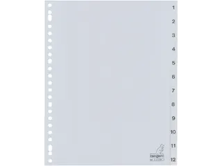 Tabbladen Kangaro A4 23-Gaats G412CM 1-12 Genummerd Grijs Pp - 1