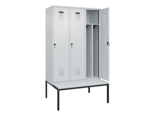 locker met bank,voor scheiding van kleding,HxBxD 2120x1200x815mm,3vak