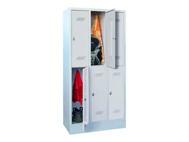 dubbeldekse locker,HxBxD 1850x900x500mm,3x2vak.,RAL7035,front RAL7035