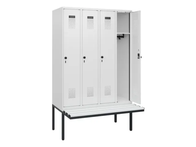 locker met bank,HxBxD 1950x1200x815mm,4vak,vak B 300mm,draaigrendel