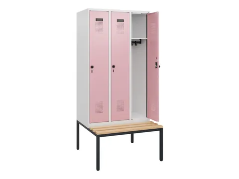 locker met bank,HxBxD 1950x900x815mm,3vak,vak B 300mm,draaigrendel