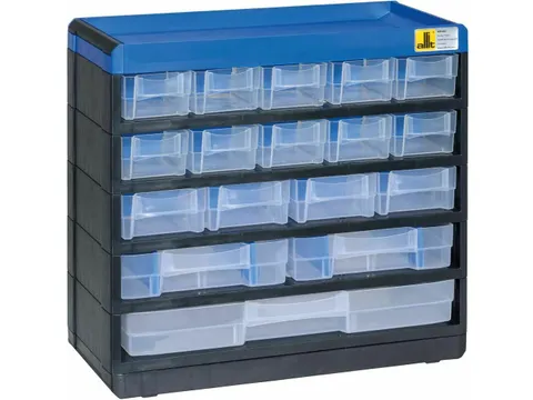 magazijnkast HxBxD 285x300x135mm 17laden behuizing zwart/blauw