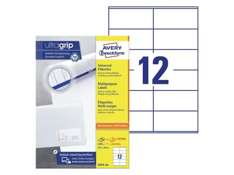 Etiket Avery Zweckform 3424-200 105x48mm wit 2400stuks