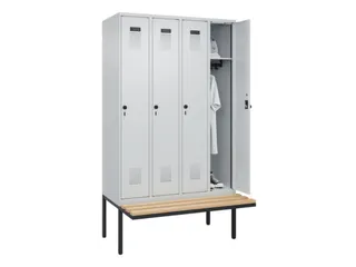 locker met bank,HxBxD 2120x1200x815mm,4vak,vak B 300mm,draaigrendel - 1