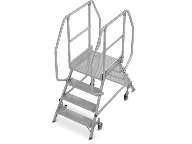 bordestrap,verrijdbaar,bordes H 1m,2x4treden,aluminium,4zwenkwielen