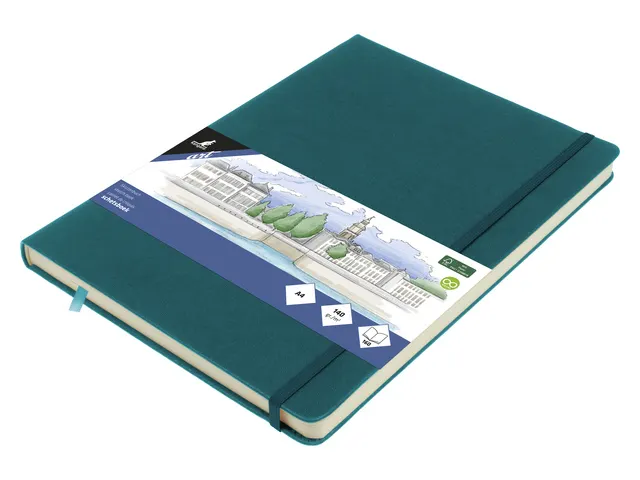 Schetsboek Kangaro A4 dark turquoise PU HC 80 vel 140gr roomwit met el