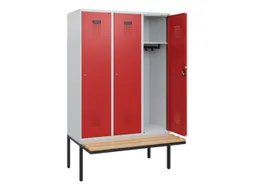 locker met bank,HxBxD 1950x1200x815mm,3vak,vak B 400mm,cilinderslot