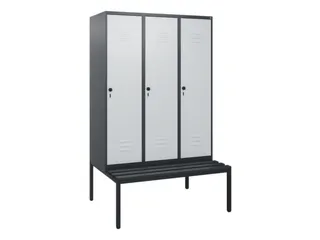 locker met bank,HxBxD 1950x1200x815mm,3vak,vak B 400mm,draaigrendel - 1